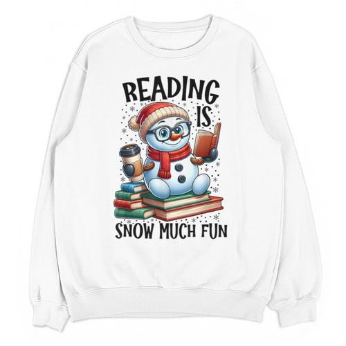 Reading Is Snow Much Fun Christmas Bookworm Snowman Reading Unisex Sweatshirt - Bookorys CA
