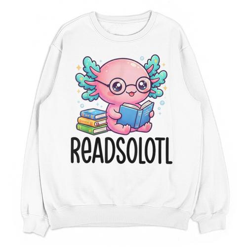 Readsolotl Cute Axolotl Reading Book Kawaii Pink Aesthetic Unisex Sweatshirt - Bookorys CA