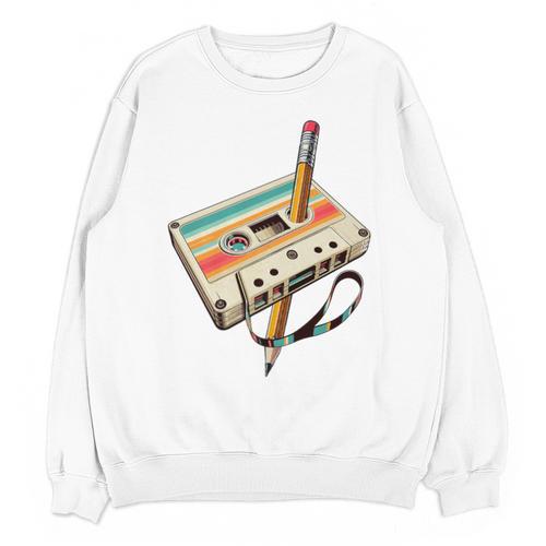 Retro Cassette Tape & Pencil Rewind Nostalgia Party 80s 90s Premium Unisex Sweatshirt - Figerry
