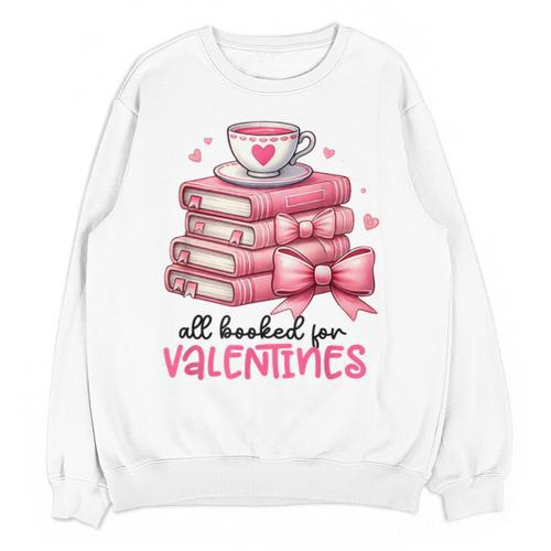 Retro Groovy Valentine Men Women Kid Tees By Emily All Booked For Valentines Book Reading Bookworm Nerdy Unisex Sweatshirt - Bookorys