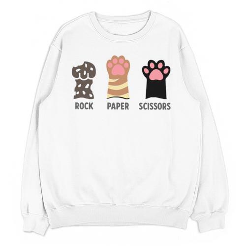 Rock Paper Scissors Hand Game Cute Paw Cat Introvert Unisex Sweatshirt - Raresse