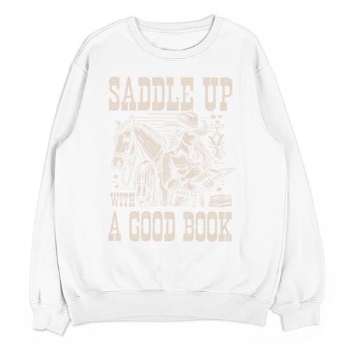 Saddle Up With a Good Book Cowgirl Western Women Vintage Unisex Sweatshirt - Bookorys