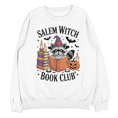 Salem WItch Book Club Halloween Raccoon Witch Reading Book Unisex Sweatshirt - Bookorys