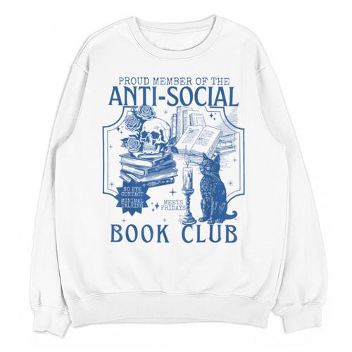 Sarcastic Anti Social Book Club Cat Skull Book Lover Unisex Sweatshirt - Bookorys DE