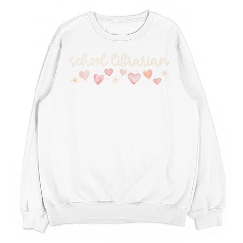 School Librarian Valentines Day Daisy Library Book Lover Premium Unisex Sweatshirt - Bookorys DE