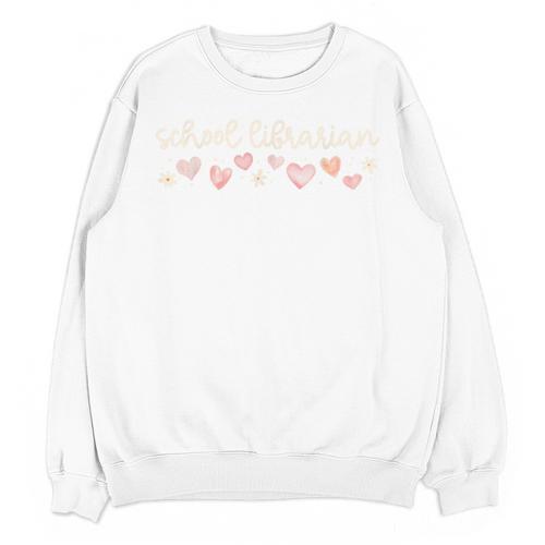 School Librarian Valentines Day Daisy Library Book Lover Unisex Sweatshirt - Bookorys