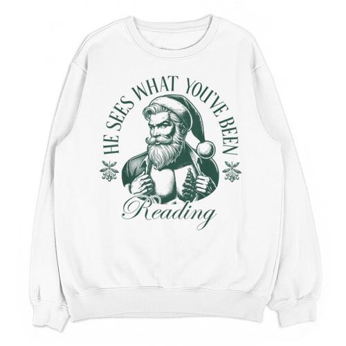 He Sees What You'Ve Been Reading Bookish Christmas Unisex Sweatshirt - Bookorys CA