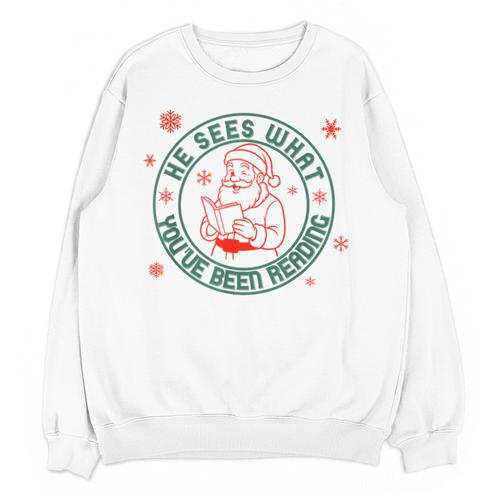 He Sees What You'Ve Been Reading Christmas Book Lover Shirt Unisex Sweatshirt - Bookorys