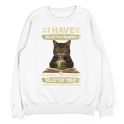 i Have Selective Hearing Cat Coffee Books Retro Unisex Sweatshirt - Bookorys