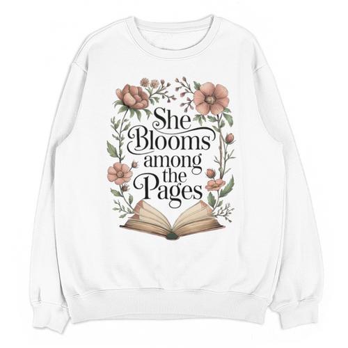 She Blooms Among The Pages Women Mom Wife Floral Book Lover Premium Tri-Blend Unisex Sweatshirt - Bookorys DE