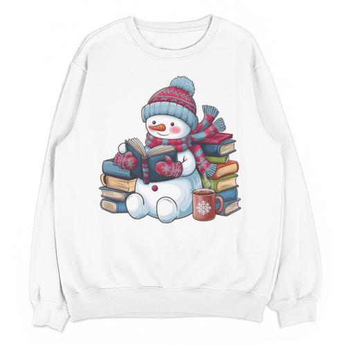 Snowman Reading Book Lovers Christmas Bookworm Librarian Unisex Sweatshirt - Bookorys UK