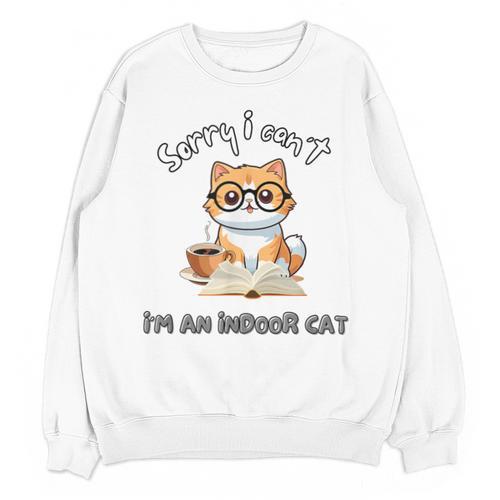 Sorry I Can't Indoor Cat Top For Introvert With Coffee Book Unisex Sweatshirt - Raresse