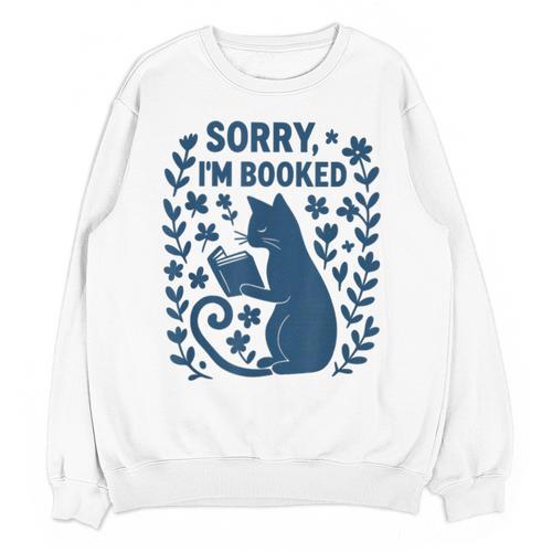 Sorry I'm Booked Cat Reading Book Boho Flowers Vintage Unisex Sweatshirt - Bookorys