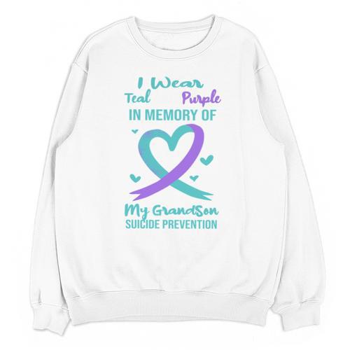 Teal Purple Memory Of Grandson Suicide Prevention Ribbon Unisex Sweatshirt - Easessy