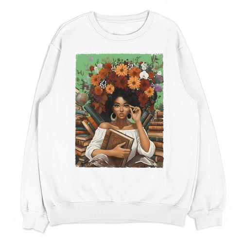 History Month Black Afro Girl Women Book Lovers Floral Unisex Sweatshirt - Bookorys
