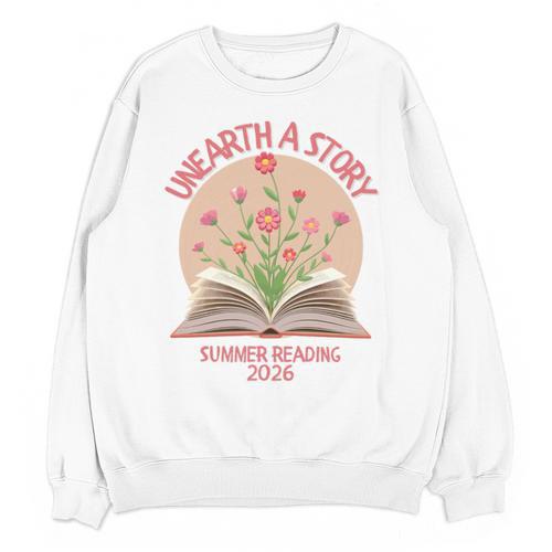Unearth a Story 2026 Summer Reading Program Flowers Book Premium Tri-Blend Unisex Sweatshirt - Bookorys CA