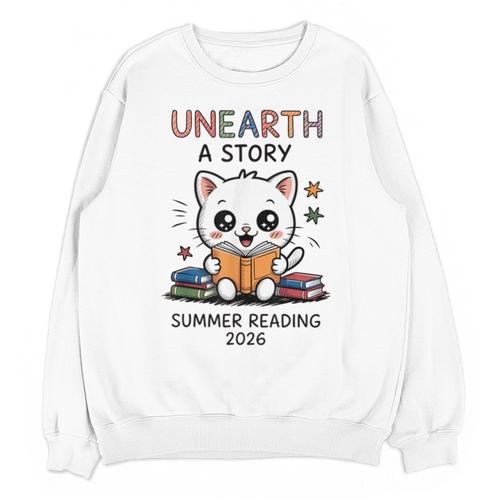 Unearth a Story Cute Kitten Summer Reading 2026 Cat Book Unisex Sweatshirt - Bookorys