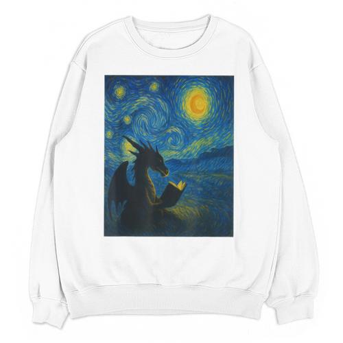 Van Gogh Starry Night Fantasy Reader Dragon Reading Book Unisex Sweatshirt - Bookorys AU