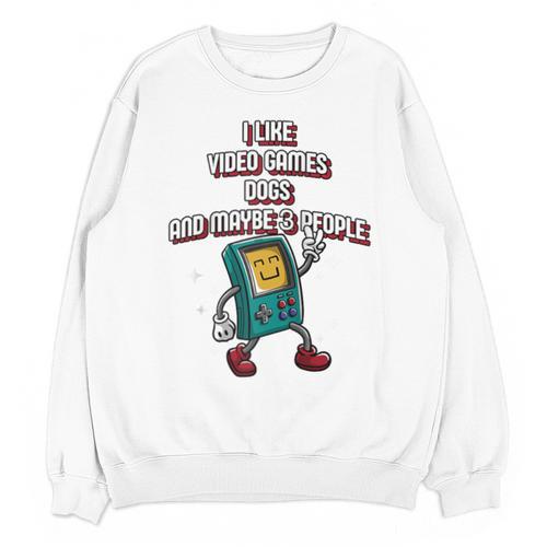 I Like Video Games Dogs And Maybe 3 People Gamer Introvert Raglan Baseball Tee Unisex Sweatshirt - Raresse