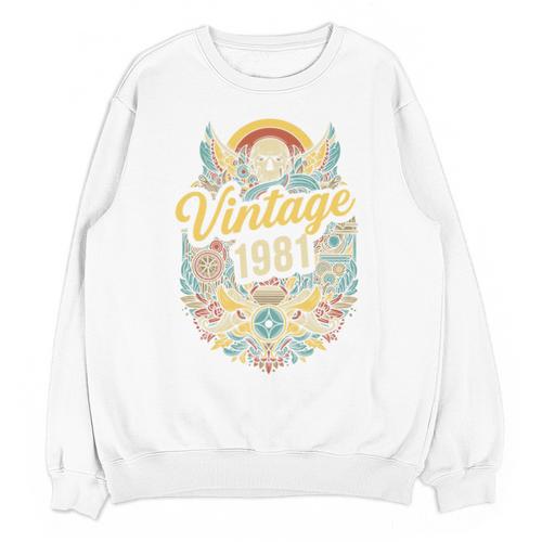 Vintage 1981 Retro Badge Nostalgia Eighties Compass Skull Premium Tri-Blend Unisex Sweatshirt - Figerry