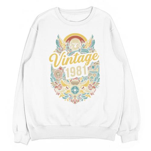 Vintage 1981 Retro Badge Nostalgia Eighties Compass Skull Unisex Sweatshirt - Figerry