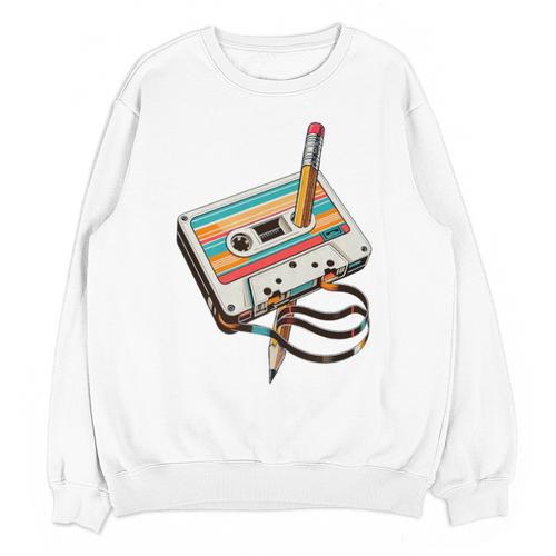 Vintage Cassette Tape And Pencil Nostalgia Party 70s 80s 90s Premium Unisex Sweatshirt - Figerry