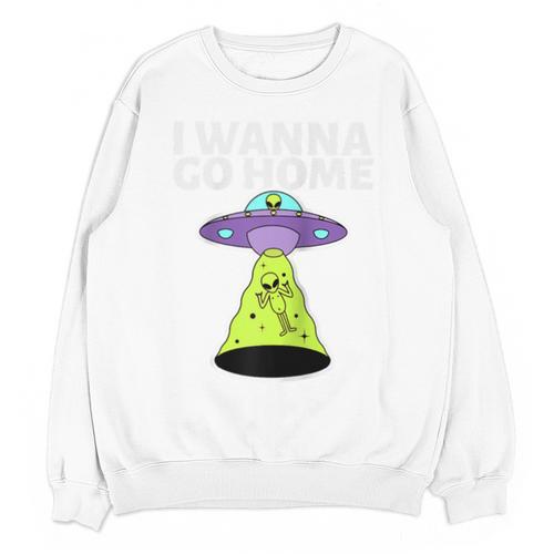 I Wanna Go Home Introvert UFO UAP Flying Saucer Trippy Alien Raglan Baseball Tee Unisex Sweatshirt - Raresse