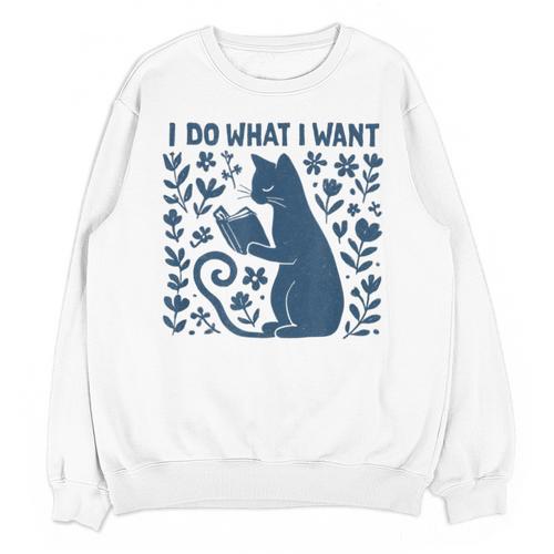 I Do What I Want Cat Reading Book Boho Flowers Vintage Unisex Sweatshirt - Bookorys DE