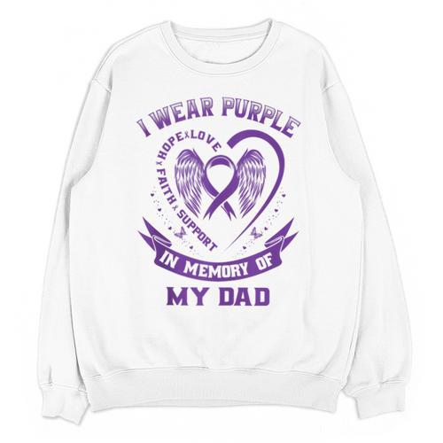 I Wear Purple In Memory Of My Dad Alzheimers Awareness Heart Unisex Sweatshirt - Easessy