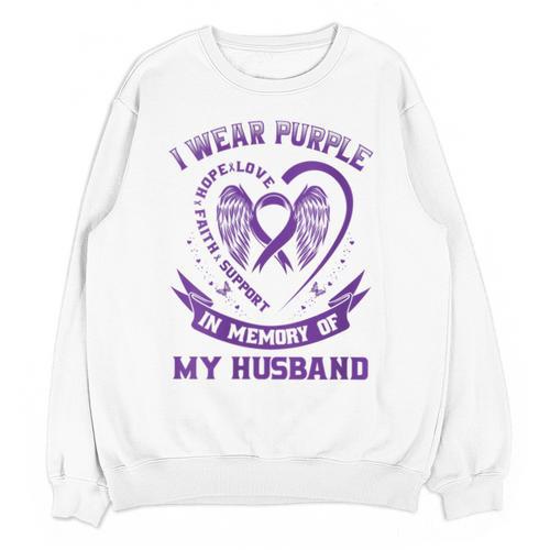 I Wear Purple In Memory Of My Husband Alzheimers Awareness Unisex Sweatshirt - Easessy
