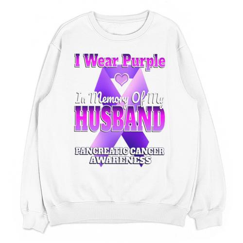 I Wear Purple In Memory Of My Husband Pancreatic Cancer Premium Tri-Blend Unisex Sweatshirt - Easessy