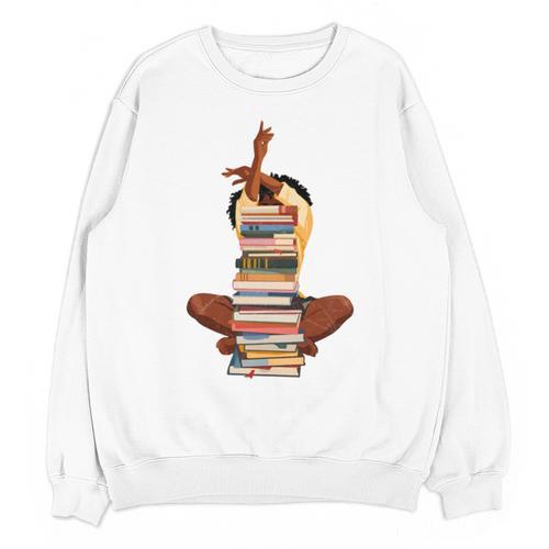 Woman And Books Stack Afro Girl Book Lover Unisex Sweatshirt - Bookorys