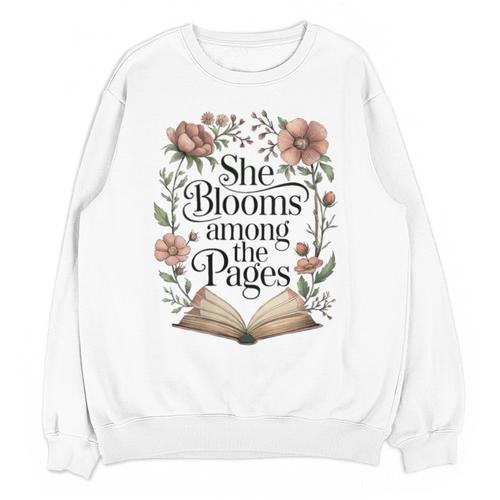 Women's She Blooms Among The Pages Women Mom Wife Floral Book Lover Unisex Sweatshirt - Bookorys
