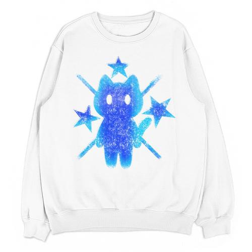 Yk2 Grunge Earthy Blue Cat With Stars Tomboy 90s Nostalgia Unisex Sweatshirt - Figerry