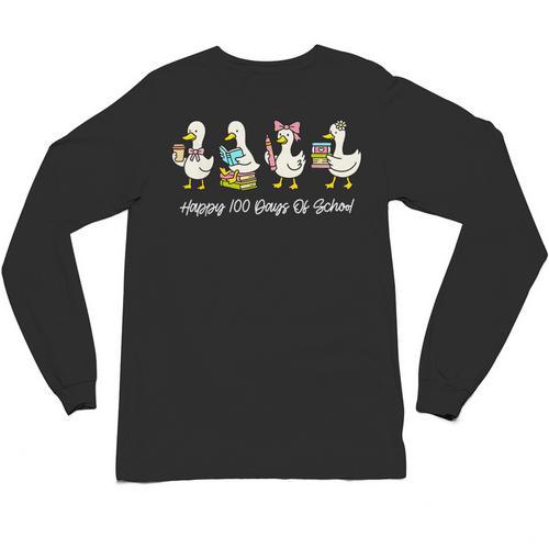 100 Days Of School Cute Goose Coffee Books Teacher Life Unisex Long Sleeve T-Shirt - Bookorys CA