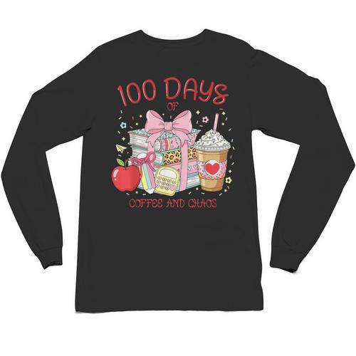 100th Day Of School Teachers 100 Days Of Coffee Chaos Books Unisex Long Sleeve T-Shirt - Bookorys UK