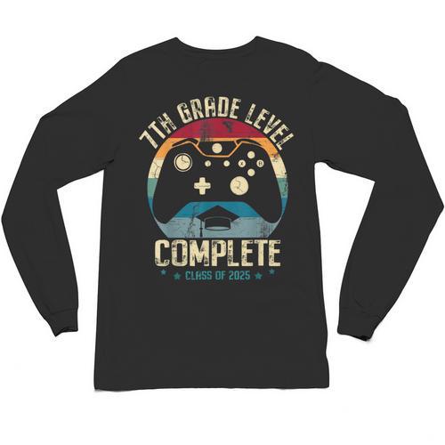 7th Grade Level Complete Gamer Class Of 2025 Graduation Boy Unisex Long Sleeve T-Shirt - Best Gift Smart