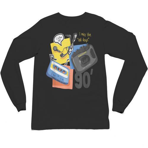 90s Retro Cassette And Walkman Nostalgia Graphic Tee Unisex Long Sleeve T-Shirt - Figerry