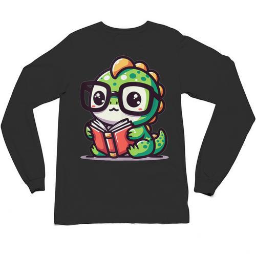 Adorable Book Lover Iguana With Reading Glasses Cute Unisex Long Sleeve T-Shirt - Bookorys