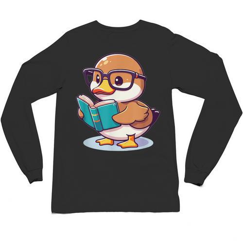 Adorable Book Lover Mallard Duck With Reading Glasses Cute Unisex Long Sleeve T-Shirt - Bookorys