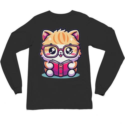 Adorable Book Lover Persian Cat With Reading Glasses Cute Unisex Long Sleeve T-Shirt - Bookorys AU