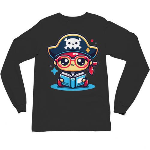 Adorable Book Lover Pirate With Reading Glasses Cute Unisex Long Sleeve T-Shirt - Bookorys