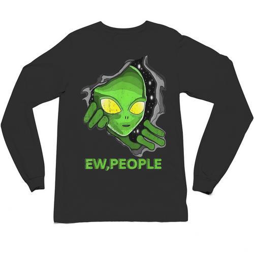 Alien Face Ew People UFO Introvert Meme Men Women Kids Unisex Long Sleeve T-Shirt - Raresse