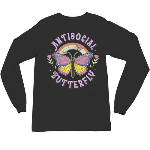 Antisocial Butterfly Groovy t For Introvert Men Women Girls Unisex Long Sleeve T-Shirt - Raresse
