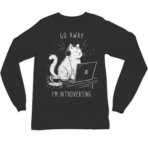 Antisocial Introvert Cat With Coffee On Computer Emo Goth Unisex Long Sleeve T-Shirt - Raresse
