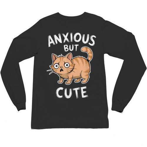 Anxious But Cute Anxiety Meme Cat Lover Introvert For Men Women Unisex Long Sleeve T-Shirt - Raresse