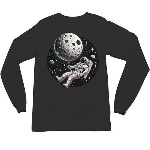 Astronaut Aesthetic Holding Moon Balloon Planets Introvert Unisex Long Sleeve T-Shirt - Raresse