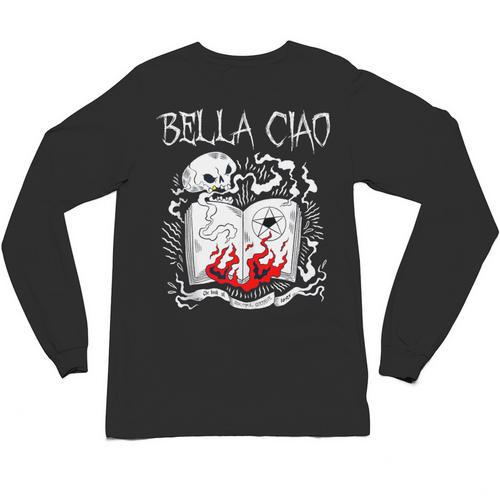 Bella Ciao Goodbye Beautiful Skull Book Of Dark Magic Occult Unisex Long Sleeve T-Shirt - Bookorys