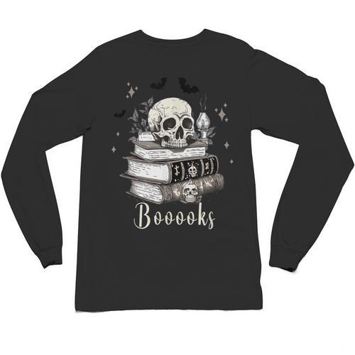 Boo Skeleton Skull Books Halloween Women School Teacher Kid Unisex Long Sleeve T-Shirt - Bookorys