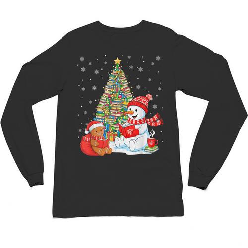 Book Christmas Tree Bookworm Gingerbread Man Snowman Reading Unisex Long Sleeve T-Shirt - Bookorys CA